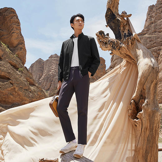 柒牌男装立领夹克男2024秋季新款时尚休闲满身印花爸爸干部装外套	127K70160 商品图3