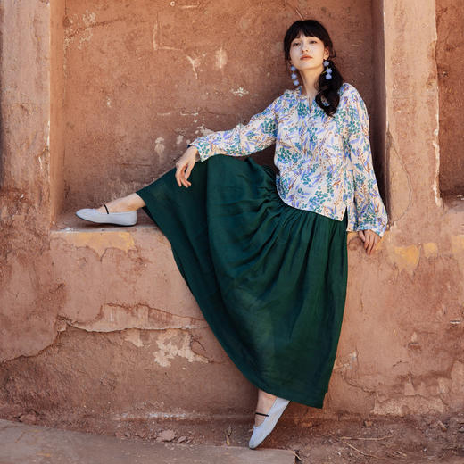 * 绽放592朵/【苏木系列】秋新款亚麻苏木印花小衫V领文艺长袖衬衫 商品图3