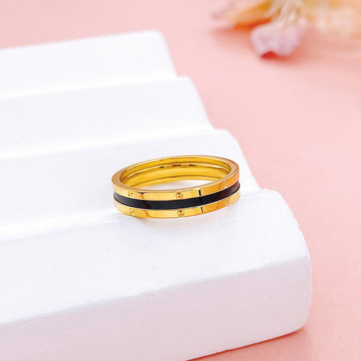 【限时克减150元】足金999 【精品】固口戒指低温珐琅个性长条纹圈戒（面宽约3.7-4.1Mm，厚约1.4mm）(AUJZ00005)（预售产品下单后不退款不退货不换货不补差价 商品图1
