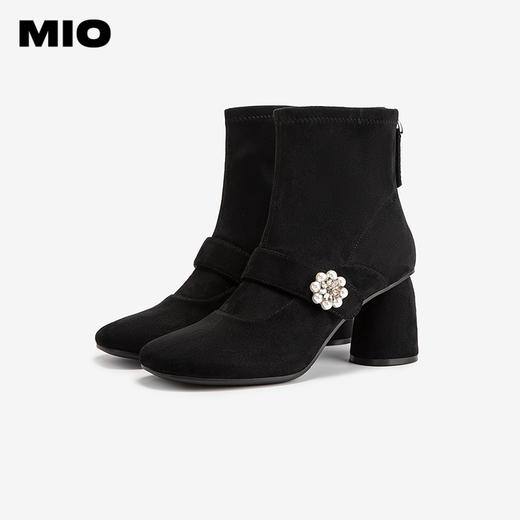 MIO米奥花朵点缀显瘦圆头高跟靴子小众设计时装靴女M245603041 商品图2