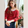 OLrain欧芮儿法式红色拼接针织开衫女早秋2024年新款钩花毛衣外套 商品缩略图3