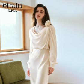 
OLrain欧芮儿法式杏色雪纺衬衫女秋2024新款浪漫气质荡领通勤上衣