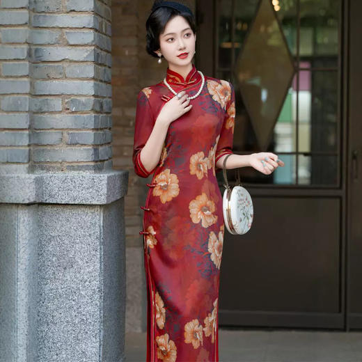 HQ-328高端旗袍新中式女高级感2024新款秋季七分袖改良国风连衣裙女长款 商品图2