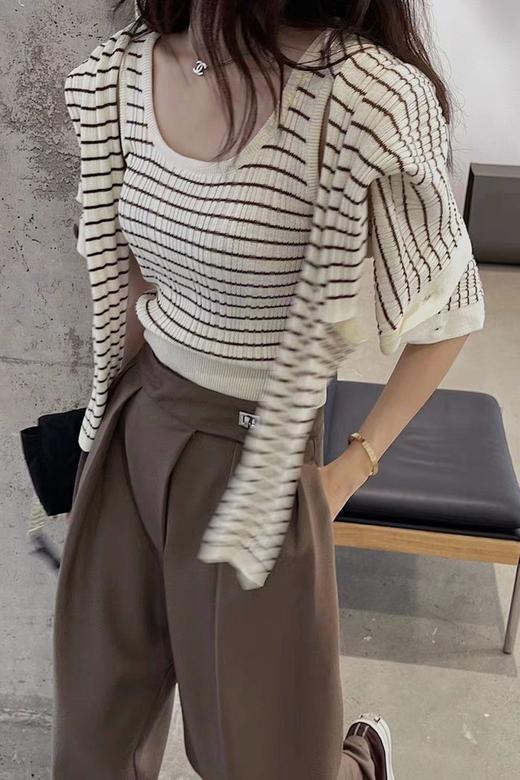 LNNNS 米棕色条纹针织两件套 13486 商品图3