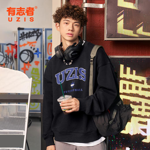 有志者UZIS重磅纯棉圆领上衣男美式复古篮球有志青年运动卫衣火种 商品图0