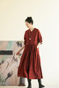 牧衣游原创提花丝麻连衣裙新款光泽丰盈红色V领禅意宽松长裙 芥拾 商品缩略图5