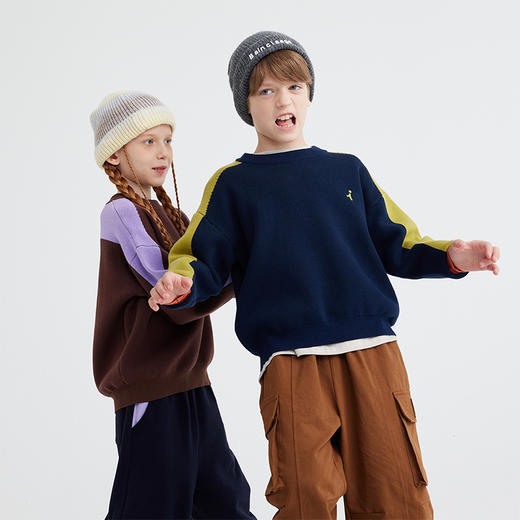 【咕噜日记】儿童拼色廓形圆领毛衣 PQMY2402 商品图4