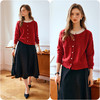 OLrain欧芮儿法式红色拼接针织开衫女早秋2024年新款钩花毛衣外套 商品缩略图1