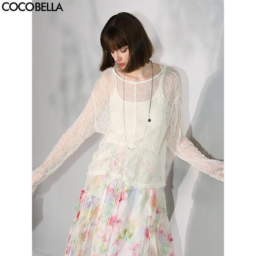 COCOBELLA精致镂空微透视针织衫女慵懒风遮阳蕾丝罩衫TS0021 商品图0