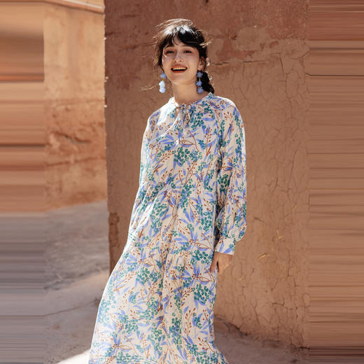 * 绽放571朵/【苏木系列】亚麻苏木印花宽松法式长袖文艺度假连衣裙 商品图1