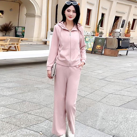 纯色连帽运动休闲短款外套，时尚减龄修身阔腿裤两件套QYM- XYKL-4846-L 商品图0