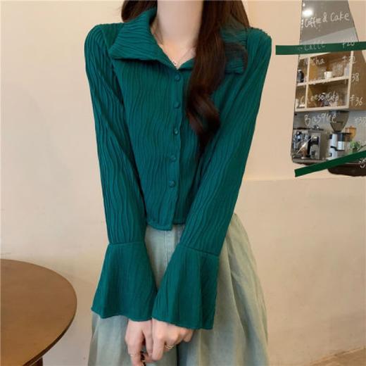 【波浪纹长袖衬衫】秋季新款 休闲时尚百搭长袖短款别致小衫上衣潮  商品图5