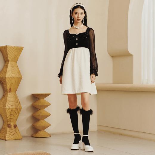 【波动心弦】MAXRIENY甜美复古感丝绒裙秋季拼接花纱连衣裙(货号:MS88DR031) 商品图2