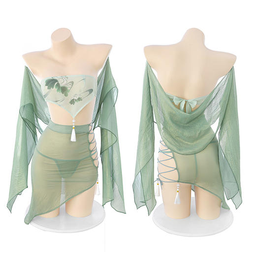 霏慕 只此青绿映荷莲肚兜套装6476  情趣内衣古装仙女装肚兜透视国风角色扮演小青夫妻刺激套装 商品图11