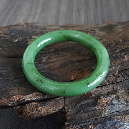 【天然正品】天然精品无杂裂菠菜绿乌兰海和田玉碧玉56号圆条手镯160824XY20 商品图3