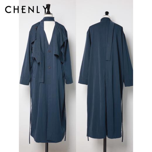 尘衣｜圆圆同款气质飘带领长款风衣外套 商品图0