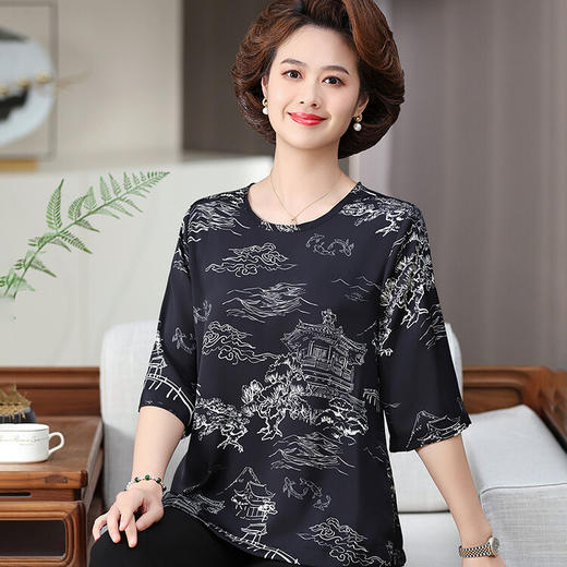 QY11-301妈妈上衣短款套头复古2025新款七分袖衬衫女薄款春夏 商品图1