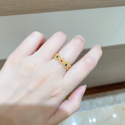 【限时克减150元】足金999 古法固口戒指镂空低温珐琅花卉花形圈戒(YGFJZ00039)（预售产品下单后不退款不退货不换货不补差价（预售产品下单后不退款不退货不换货不补差价 商品图4