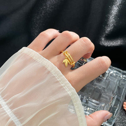 【限时克减150元】足金999.9 空心推拉戒指迷你小手镯推拉女戒竹叶叶子吊饰光圈圆管推拉戒圈戒(AUWZJZ00014)（预售产品下单后不退款不退货不换货不补差价 商品图0