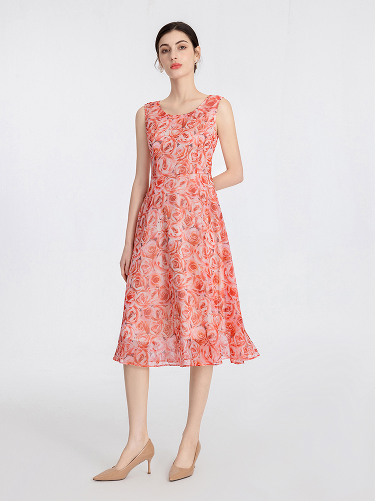 司歌雪纺无袖连衣裙印花显瘦时尚背心裙A891004y