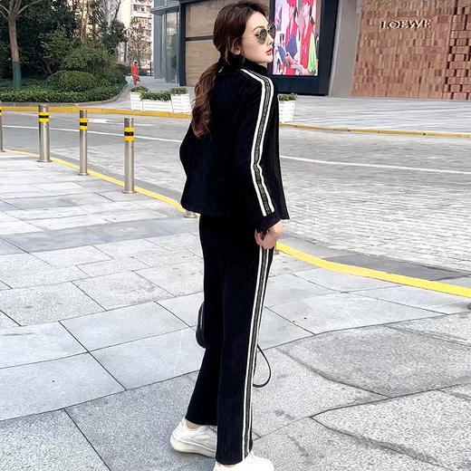 修身短款休闲外套+宽松显瘦简约长款阔腿裤两件套QYM- XYKL-4803-L 商品图3