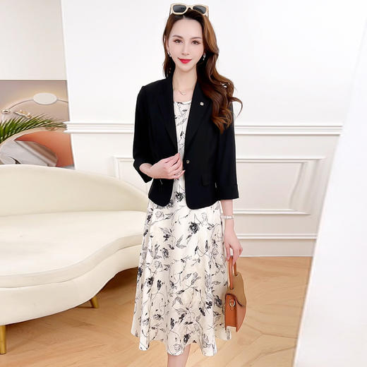 田园风印花内搭连衣裙，短款修身通勤时尚两件套QYM- XYKL-4870-L 商品图2