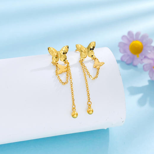 【限时克减150元】足金 #比翼双飞 #九紫离火 5G黄金金珠蕾丝流苏耳饰双生蝶相恋蝶耳钉九紫离火福运鱼鳞蝴蝶耳吊(AG5GES00181)预售产品下单后不退款不退货不换货不补差价 商品图2