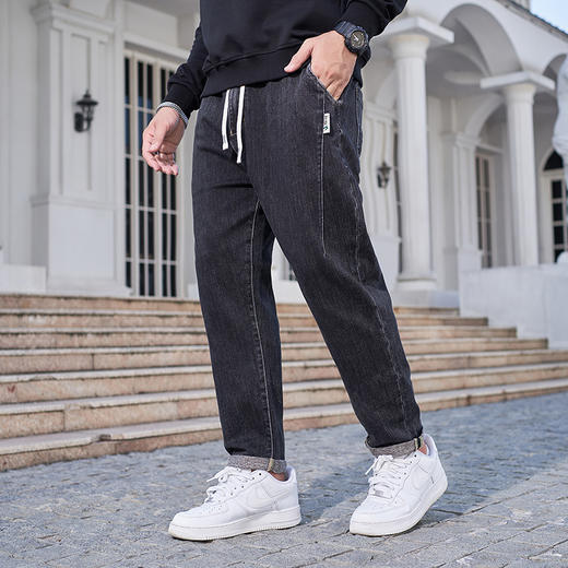 【新款DMH】大依优型大码松紧腰牛仔裤加肥加大宽松男士卫裤胖子300斤显瘦潮流运动 商品图1