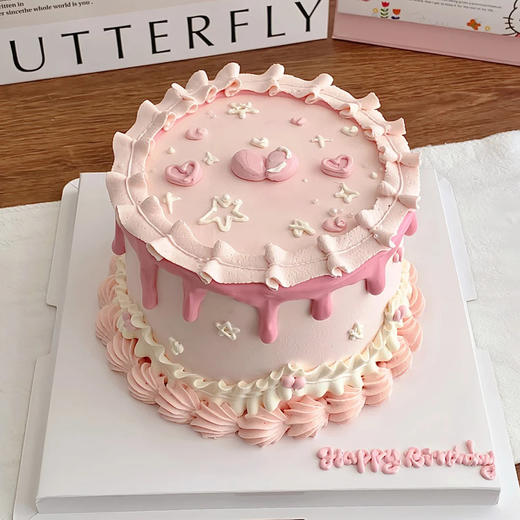 【芭比少女心】复古裱花-水果夹心生日蛋糕 商品图0