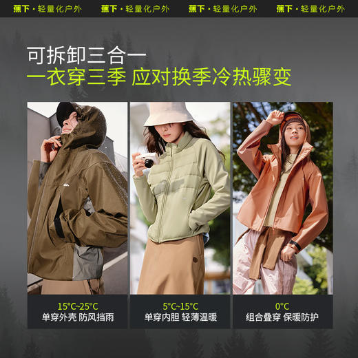 【蕉下精选】蕉下女户外三合一短款气绒冲锋衣LS19524进藏防水登山服 商品图4