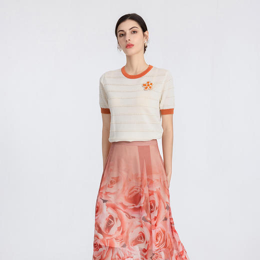 司歌圆领短袖针织衫拼色百搭G891205Y 商品图0