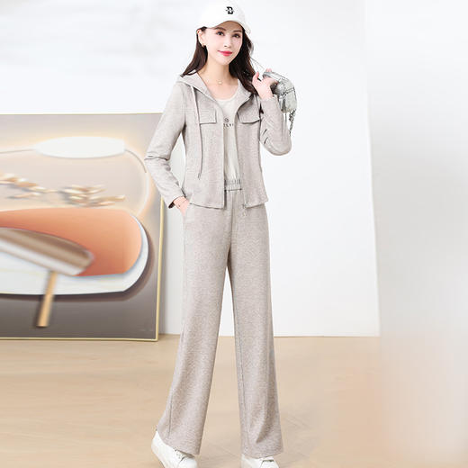 QYM 4905-L休闲运动套装连帽卫衣外套简约宽松两件套 商品图1