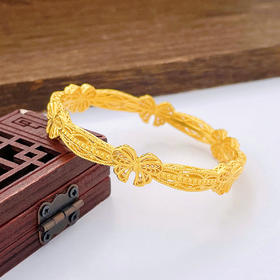 【限时克减150元】足金999.9 古法宫廷风镂空花丝绕线少女心在逃公主蝴蝶结固口手镯（面宽约9.2-9.6mm)(ANWZGFSZ00339)（预售产品下单后不退款不退货不换货不补差价）