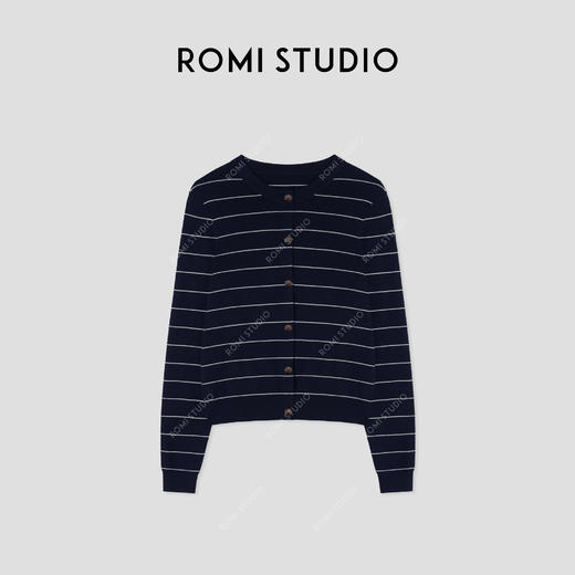 ROMI STUDIO “法式随性” 16s莱赛尔弹力透气条纹针织开衫442C9106 商品图1