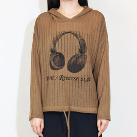 半身缘女装 秋季镂空下摆抽绳连帽宽松毛衫243113U01213268