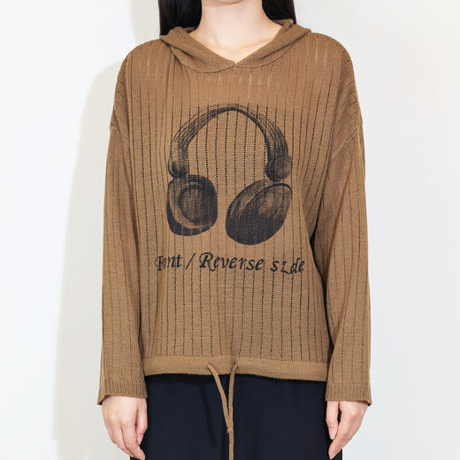 半身缘女装 秋季镂空下摆抽绳连帽宽松毛衫243113U01213268 商品图0