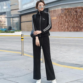 修身短款休闲外套+宽松显瘦简约长款阔腿裤两件套QYM- XYKL-4803-L