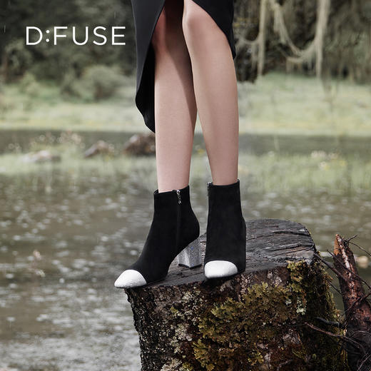 D:fuse迪芙斯冬季新款气质烫钻拼色细跟短靴女靴DF34116107 商品图0