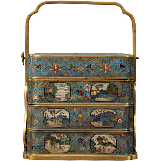 清 铜胎掐丝珐琅花鸟纹三撞提梁盒 商品图5