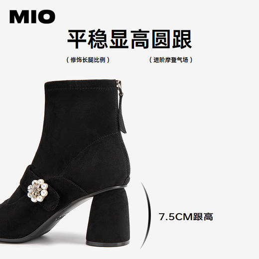 MIO米奥花朵点缀显瘦圆头高跟靴子小众设计时装靴女M245603041 商品图4