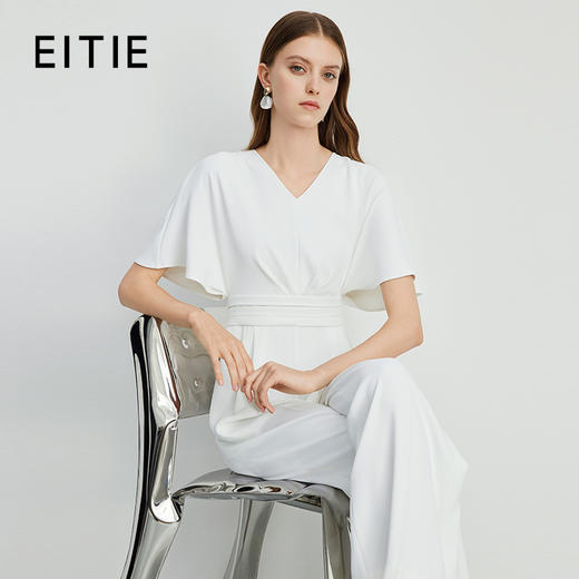 EITIE爱特爱气质V领高腰显瘦阔腿飞飞袖连体裤夏新款B2412302 商品图0