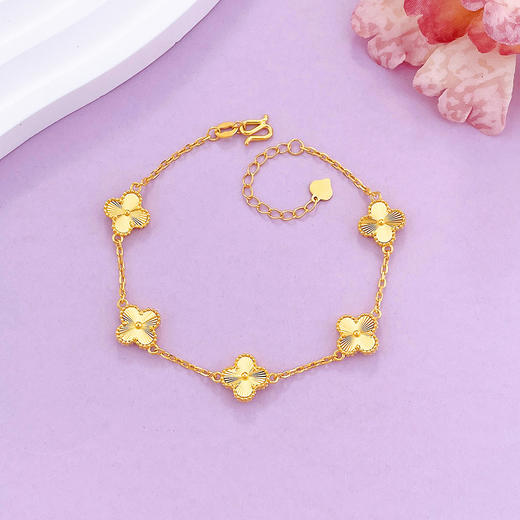 【限时克减128元】足金999 5G黄金调节车花五花四叶草手链五花手链（花形面宽约9.3-9.7mm)(AN5GSL00006-1)（预售产品下单后不退款不退货不换货不补差价） 商品图0