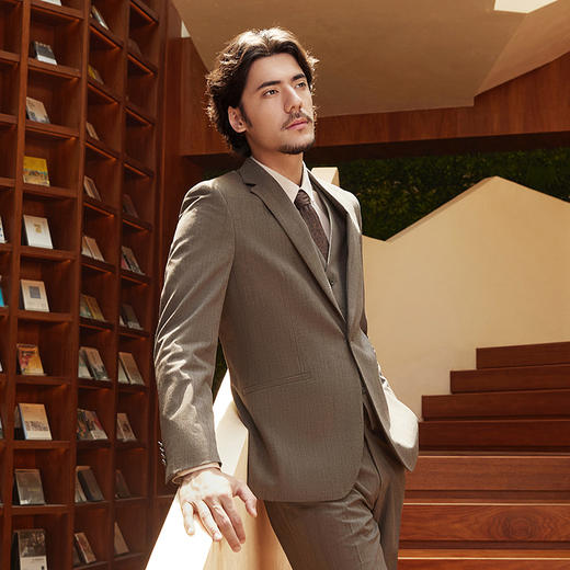 【高端系列】柒牌西装马甲三件套男秋冬新款商务百搭男士条纹礼服	127C70300 商品图1