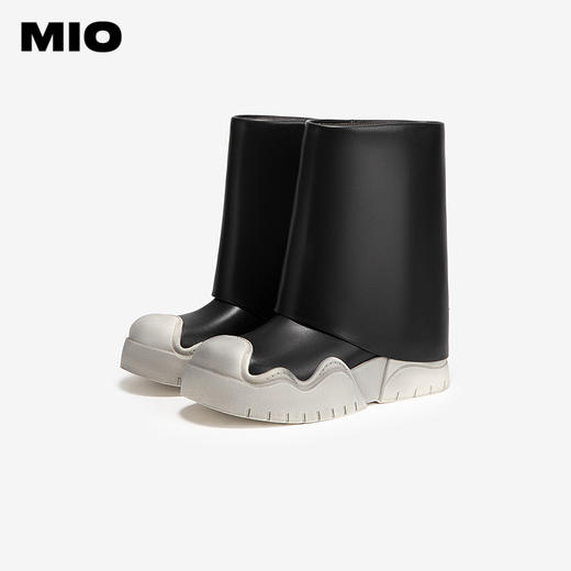 MIO米奥撞色设计时尚百搭圆头烟筒靴显瘦中筒靴女M245733163 商品图2