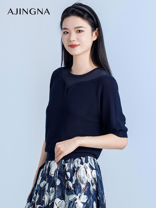 【商场同款】阿菁娜新款拼接修身短袖针织衫A29Q301010 商品图1