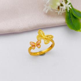 【限时克减150元】足金999 #九紫离火 古法活口戒指镂空绕线低温珐琅相遇蝶相恋蝶错口蝴蝶女戒(YGFJZ00035)（预售产品下单后不退款不退货不换货不补差价