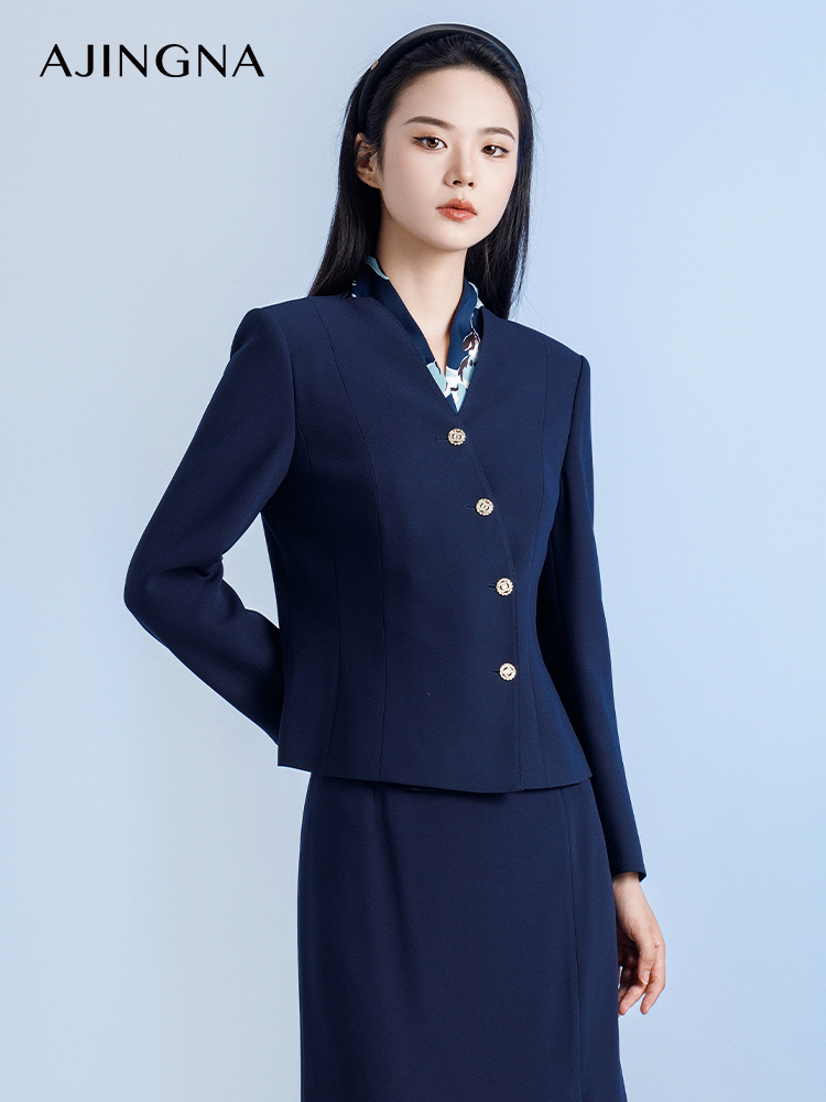 【踏青甄选价】阿菁娜秋季新款偏门襟收腰通勤外套A29Q107065