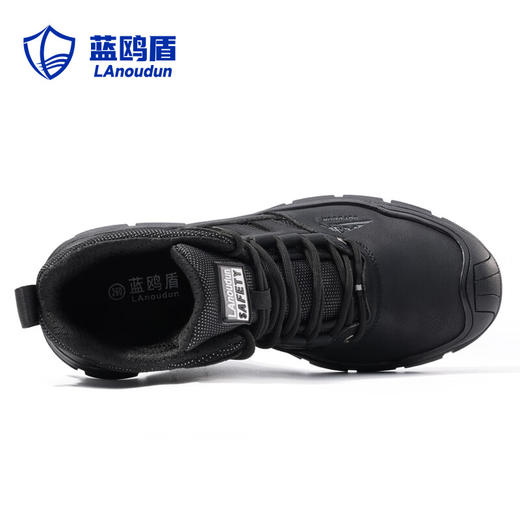 蓝鸥盾劳保鞋男防砸防刺高帮四季款钢包头黑色耐脏防水 商品图3