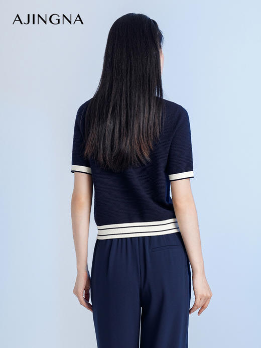 【商场同款】阿菁娜2024秋季新款撞色圆领套头针织衫A29Q301058 商品图4