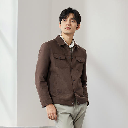 柒牌工装夹克男2024秋冬新款时尚格纹提花休闲百搭翻领茄克衫外套	127K70260 商品图1